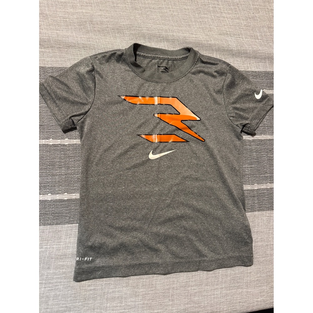 Nike Dri-FIT Kids T-Shirt Gray Orange 3‎ Logo Athletic Tee